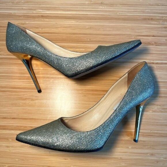 Jimmy Choo Abel Metallic Gold Lame Glitter Pointed Toe Pumps Size 10 - Picture 1 of 11